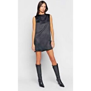 Reformation Women Size 6 Serina Silk Satin Mini Dress Black New With Tags